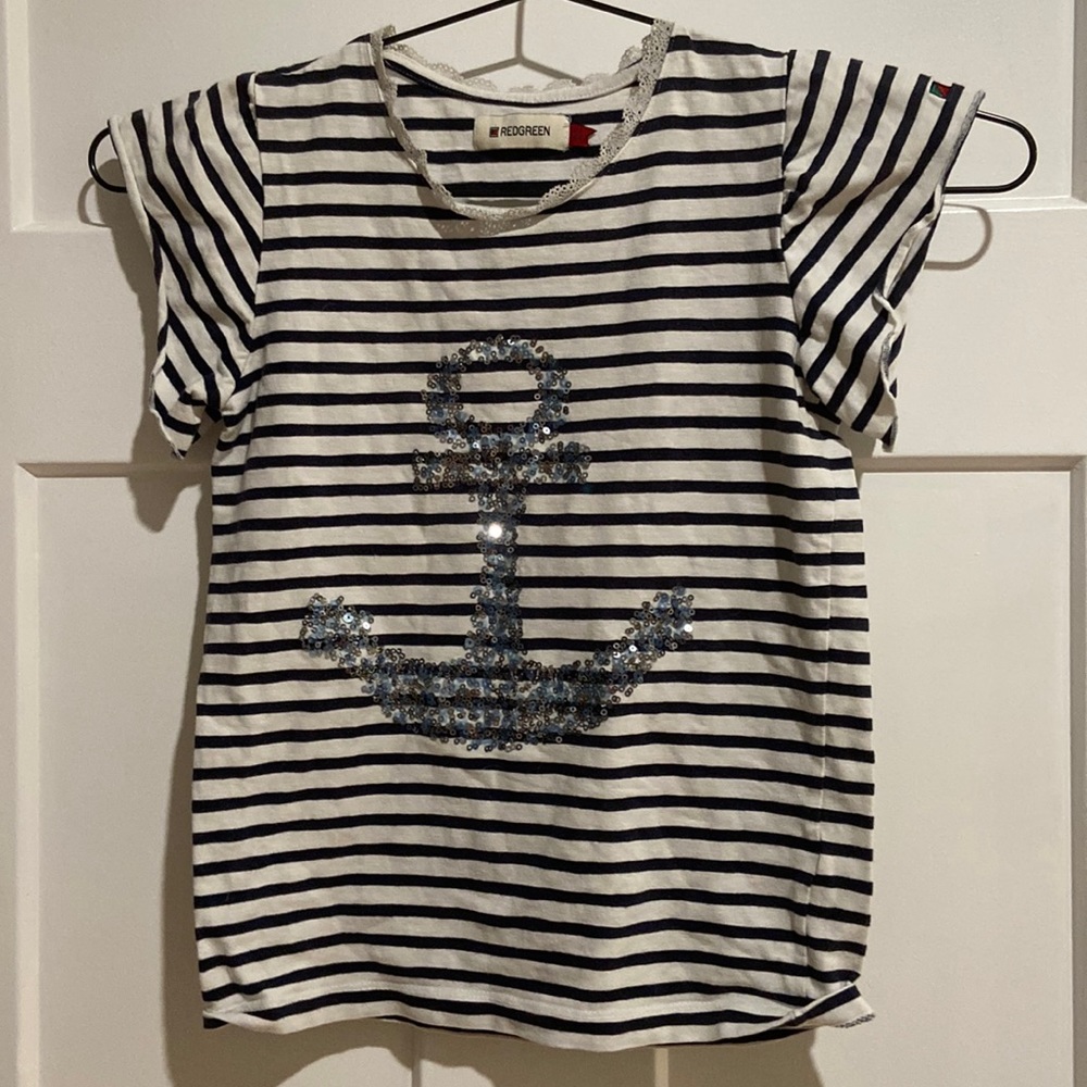 Red green navy blue and white stripped with an anchor size 140 cm